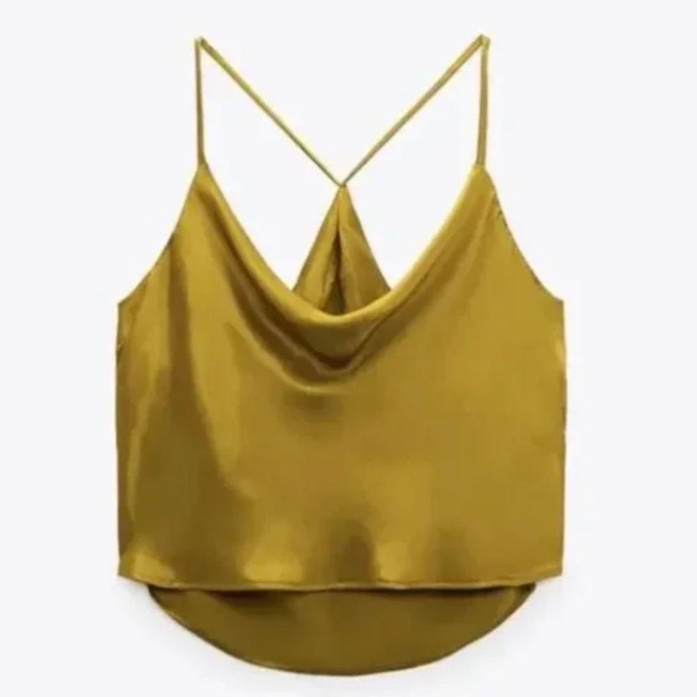 ZARA Chartreuse Satin Top